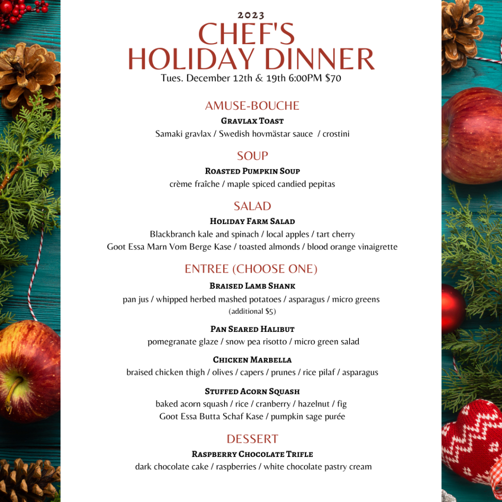 2023 chef's holiday dinner menu Instagram Post