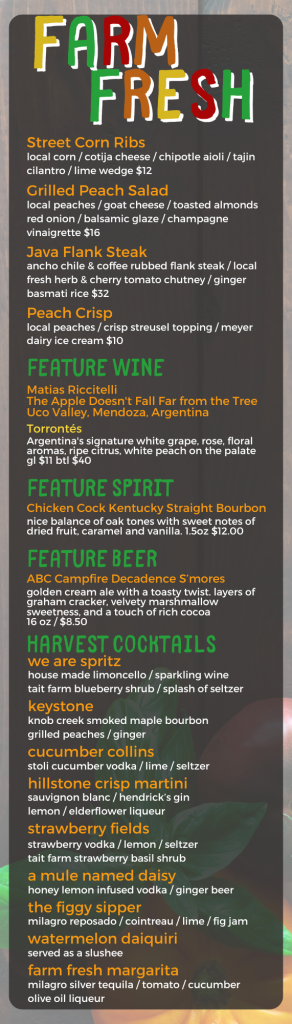 2025 Farm to Table Feature Menu