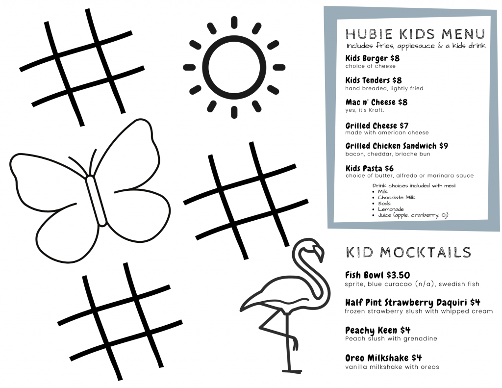 Hubie Kids Menu