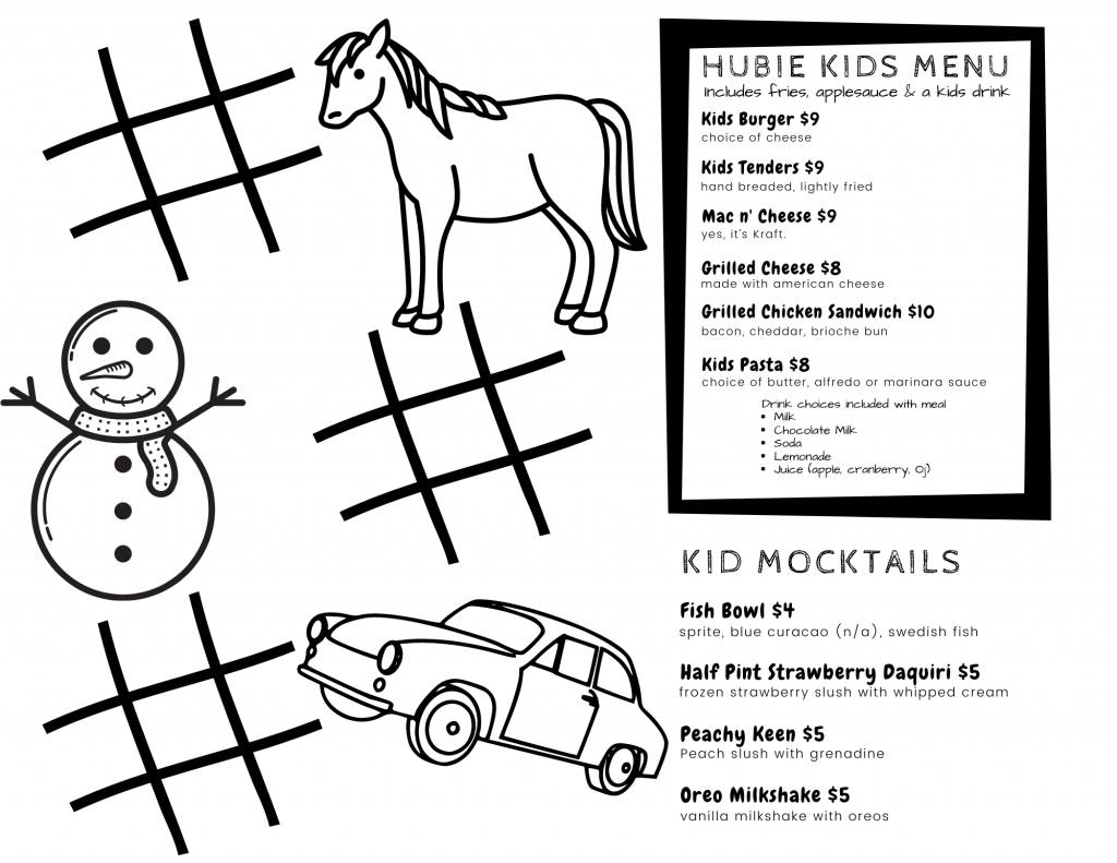 Hubie Kids Menu Winter 2023
